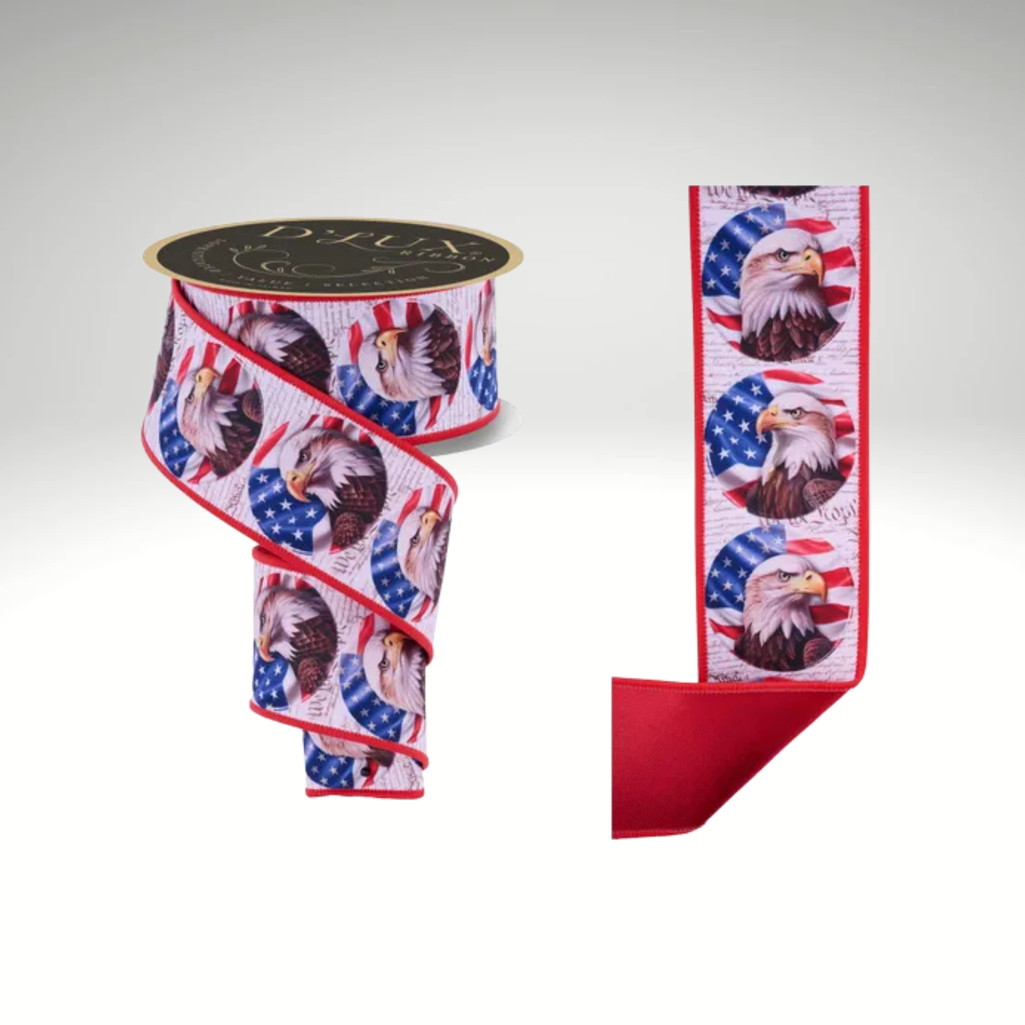 Patriotic Bald Eagle Ribbon 2.5x10yd | Wired Holiday Craft Ribbon-LX1204A1 Craig Bachman