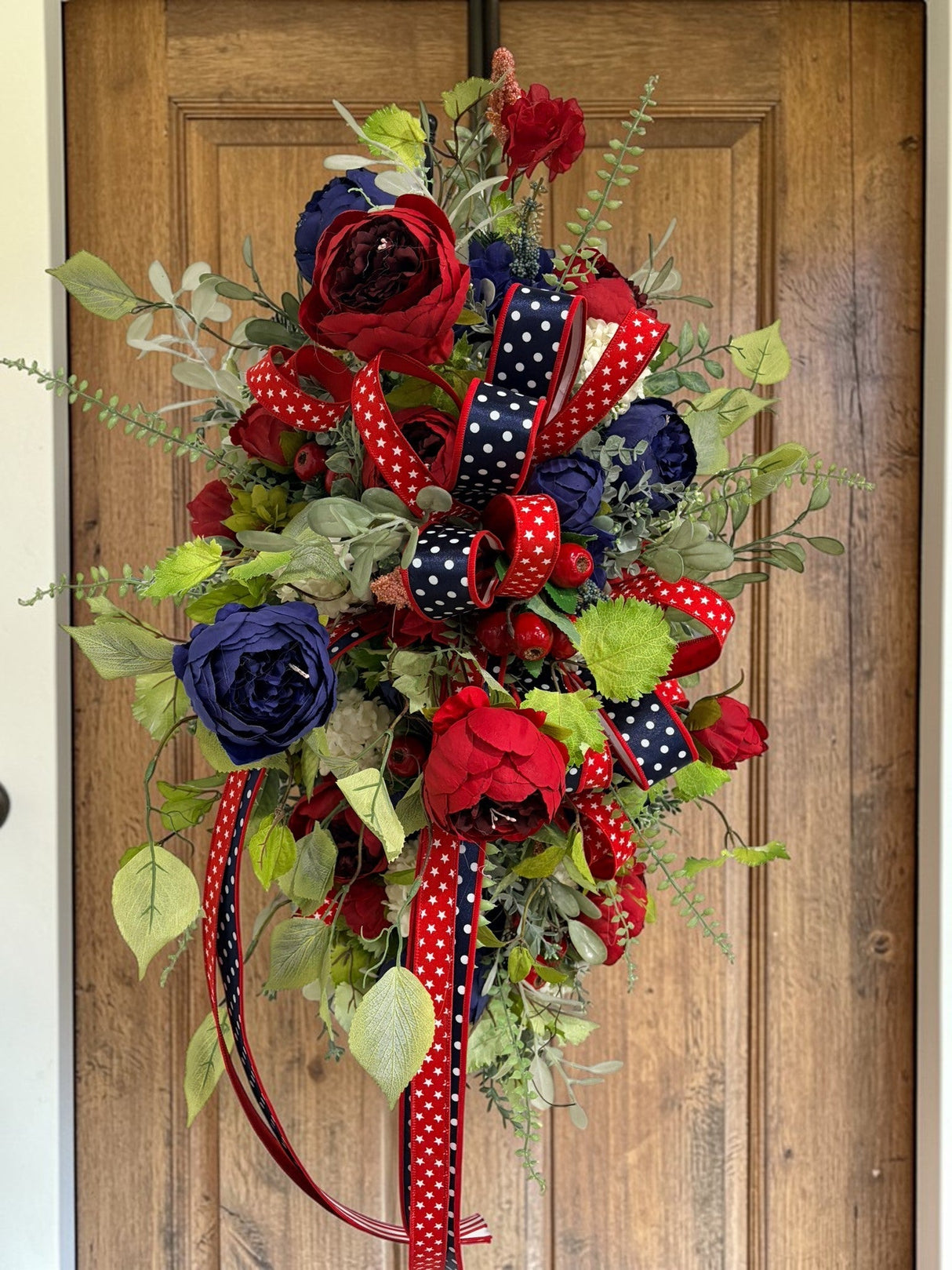 Large Patriotic Floral Swag for Front Door Red White Blue Americana Decor TCT Crafts