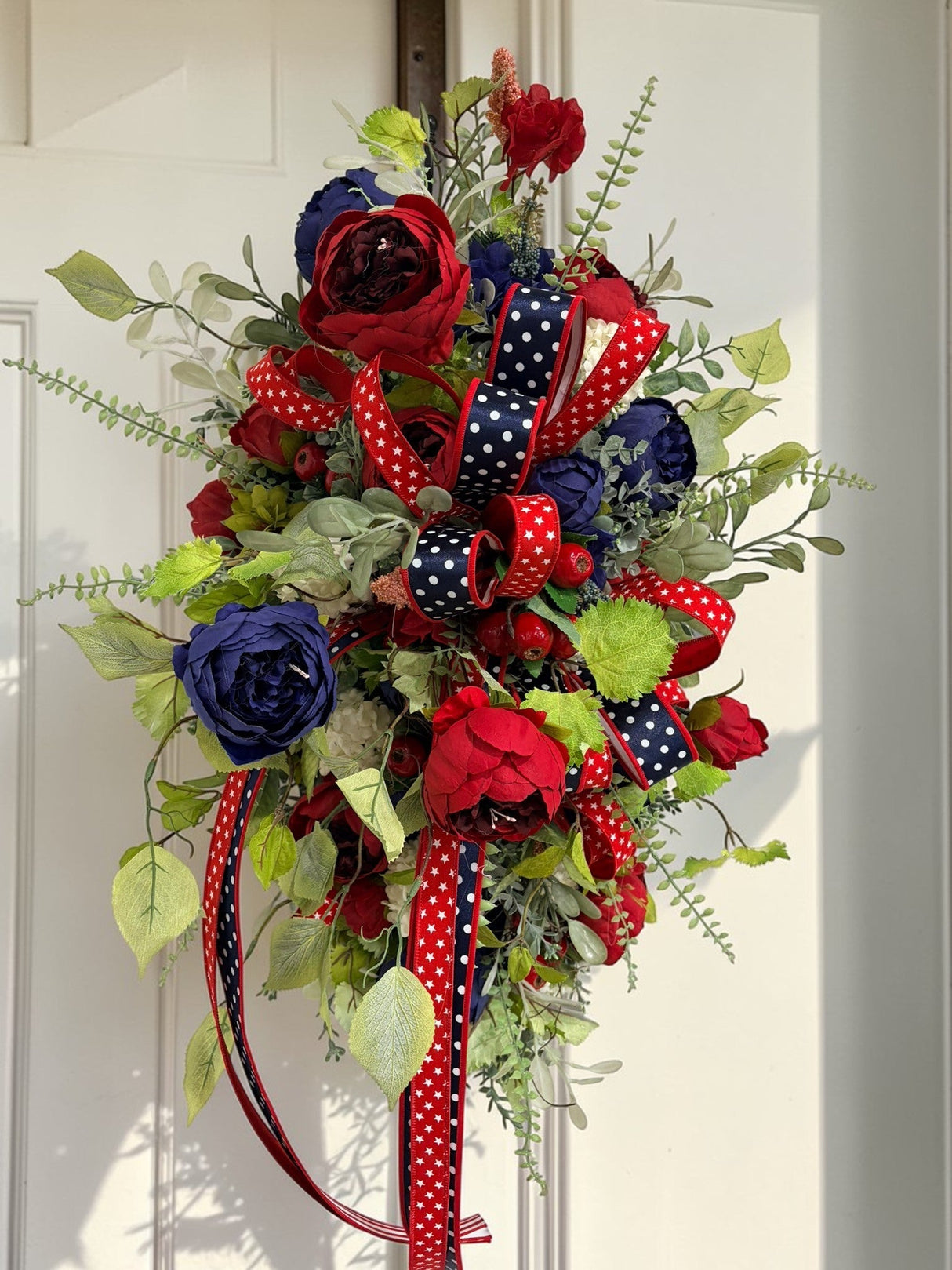 Large Patriotic Floral Swag for Front Door Red White Blue Americana Decor TCT Crafts
