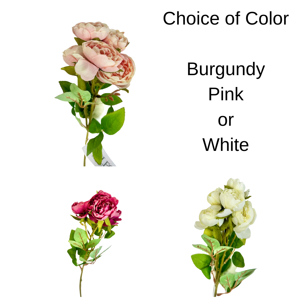 TCT Crafts Artificial 17" Mini Peony Floral Spray - Craft and Home Decor Supply - White, Pink, or Burgundy - Artificial Peony Flowers-5632