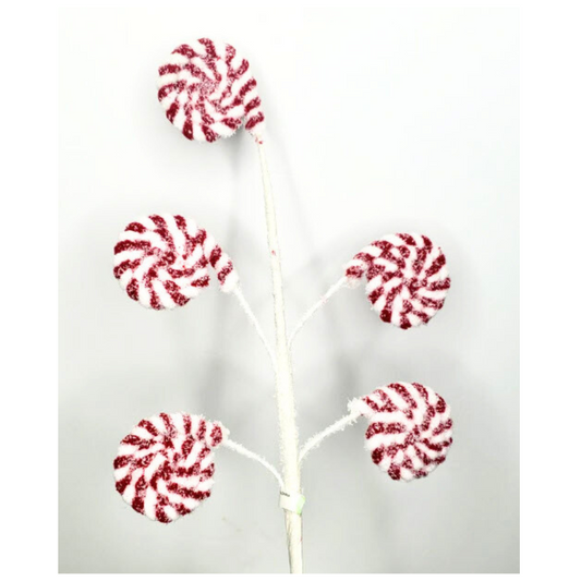 22" Red and White Cotton Candy Peppermint Disk Spray- Festive Holiday Decor-MTX64343 Regency