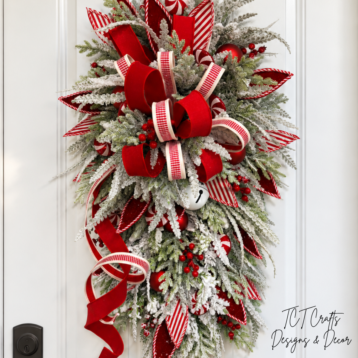 Red White Peppermint Christmas Swag | Candy Cane Front Door Decor | 40"Lx24"W-2204 TCT Crafts Designs & Decor