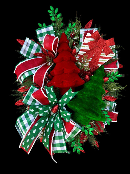 Festive Traditional Red/Green Christmas Tree Wreath - Holiday Decor - Artificial Pine - Glitter Sprays - Cedar Wreath-Red and Green Holiday TCT Crafts
