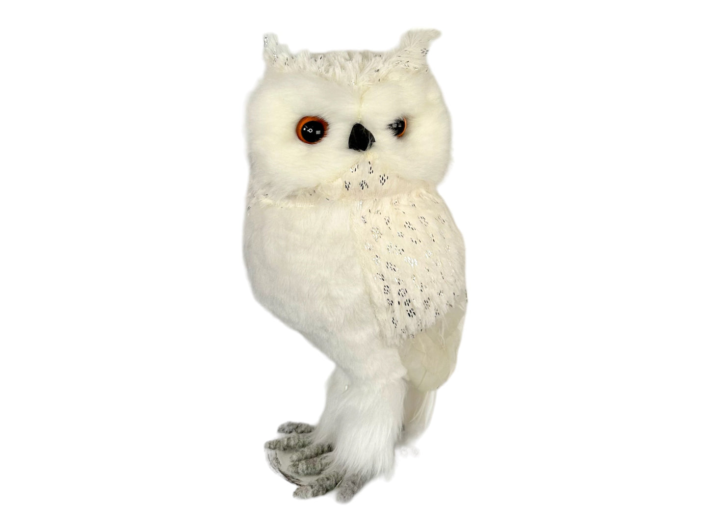 11" Foam Faux Fur Feather Snow Owl - Silver & White Winter Decor - Serene Elegance for Seasonal Displays and Holiday Tabletops Regency