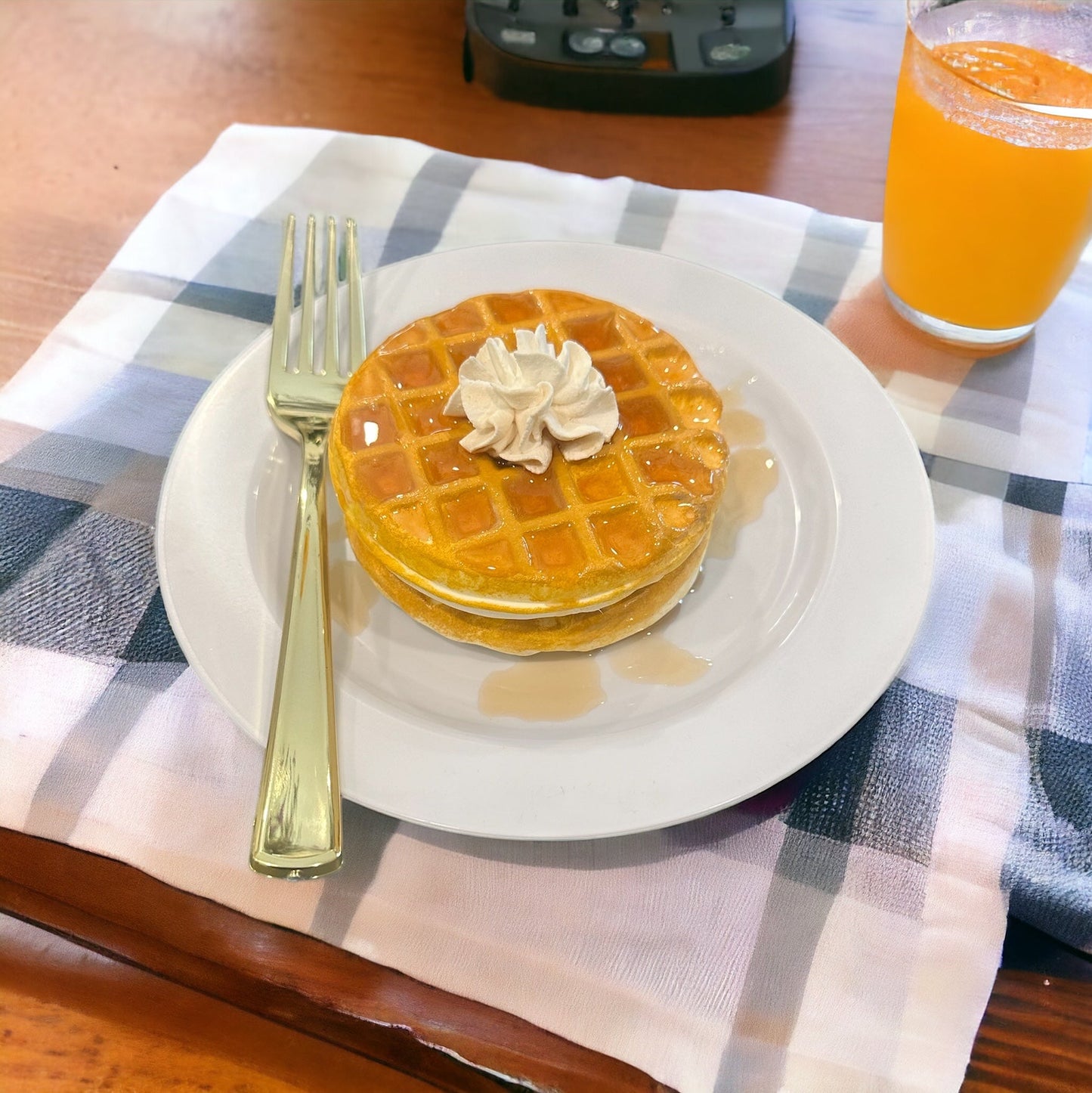 Fake Waffle Plate Display - Decorative Food Prop with Faux Syrup & Cream, Ideal for Photoshoots and Home Decor TCT Crafts