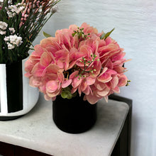 Load image into Gallery viewer, Blush Pink Hydrangea Faux Flower Arrangement in Modern Black Vase, Elegant Home Decor Centerpiece, Perfect Floral Gift for Mom - TCT Crafts