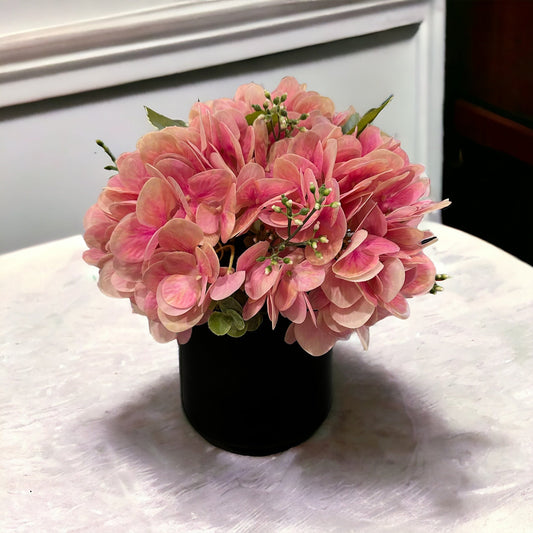 Blush Pink Hydrangea Faux Flower Arrangement in Modern Black Vase, Elegant Home Decor Centerpiece, Perfect Floral Gift for Mom - TCT Crafts TCT Crafts