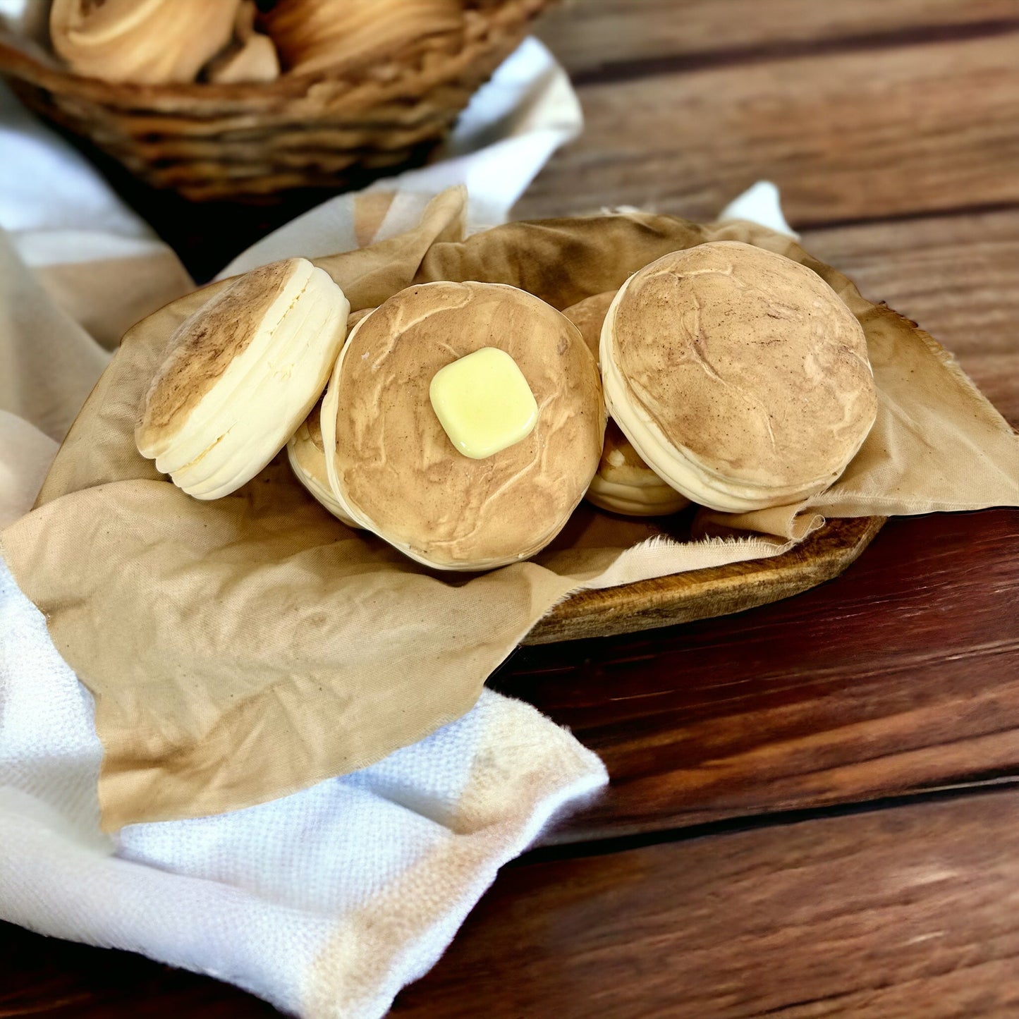 Rustic Faux Biscuit Dough Bowl Display, Primitive Kitchen Decor, Fixed Biscuit Basket Centerpiece by TCT Crafts