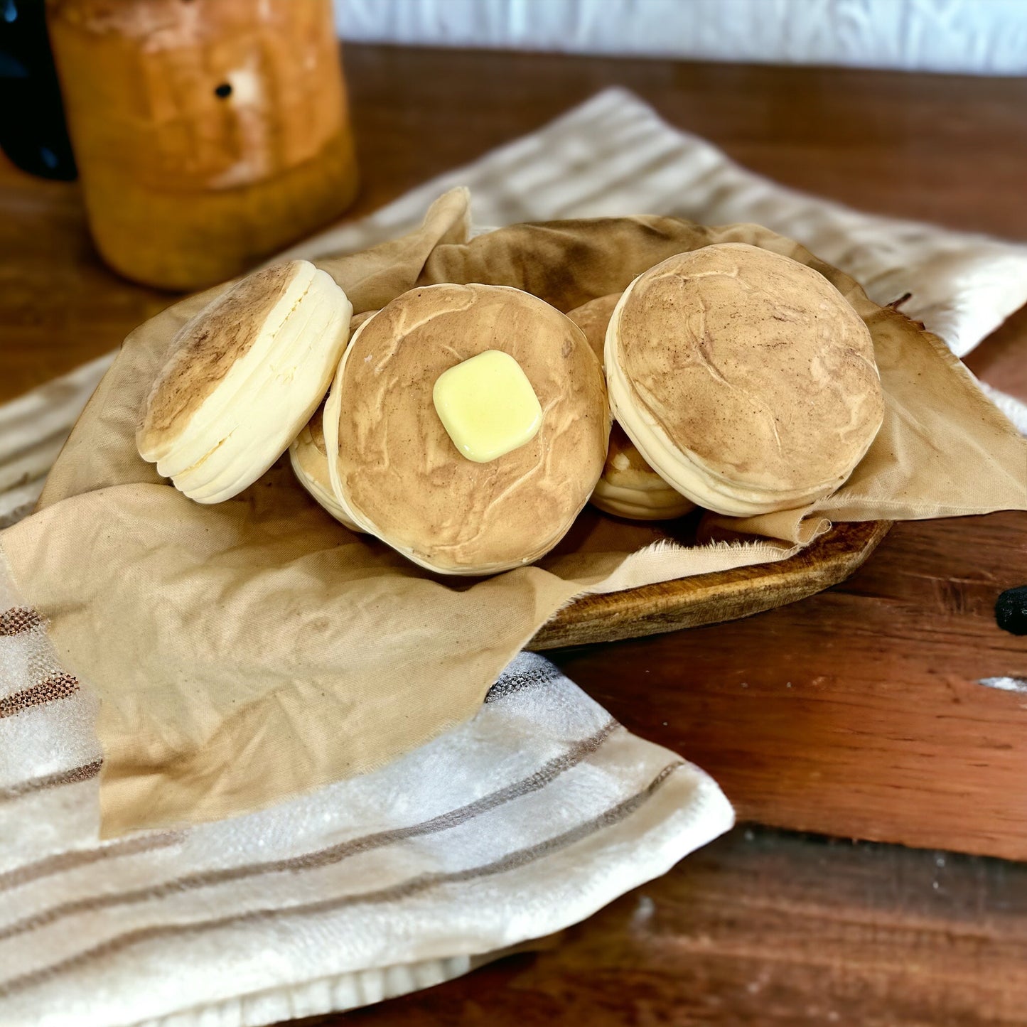 Rustic Faux Biscuit Dough Bowl Display, Primitive Kitchen Decor, Fixed Biscuit Basket Centerpiece by TCT Crafts