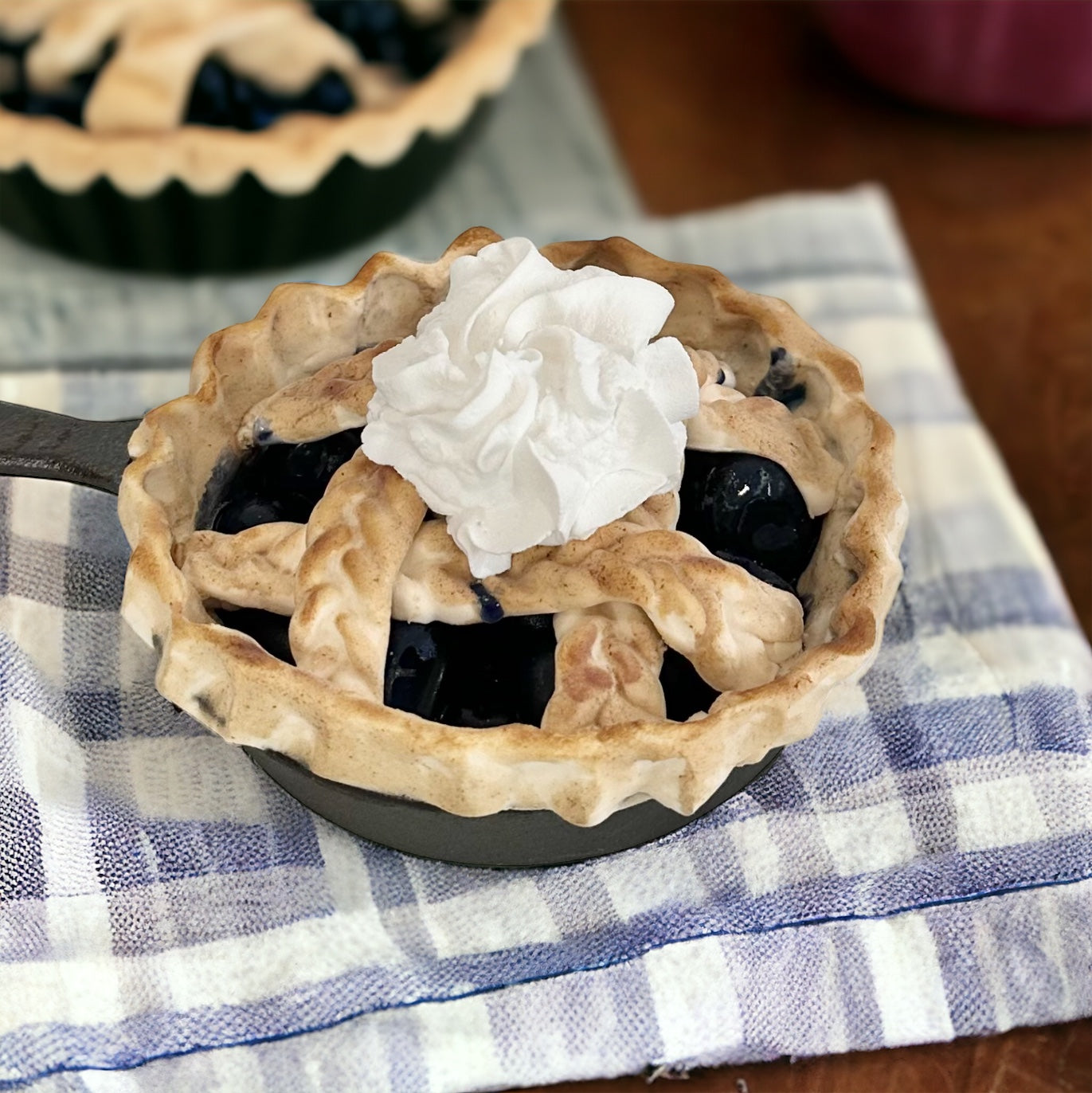 Mini Faux Blueberry Pie in Cast Iron Skillet, 4" Patriotic Tiered Tray Decor, Handcrafted Fake Pie Display by TCT Crafts