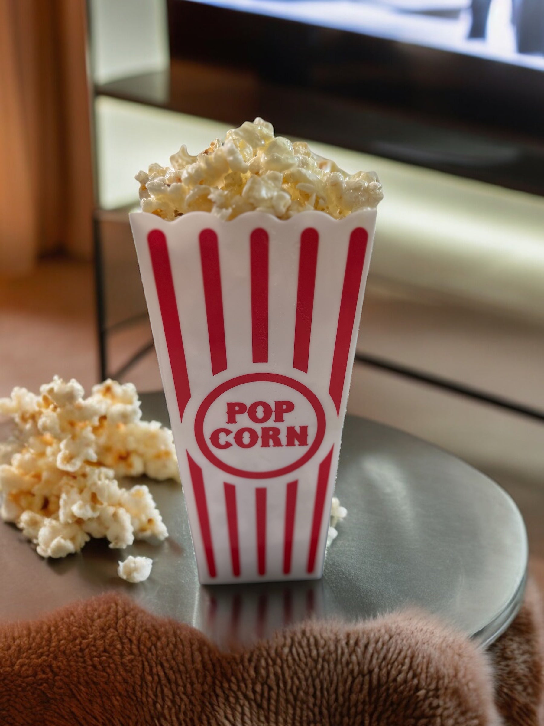Classic 8-Inch Faux Popcorn Box Prop for Movie Room Decor, Non-Edible Resin Popcorn, Home Theater Accessory - Carnival Props TCT Crafts