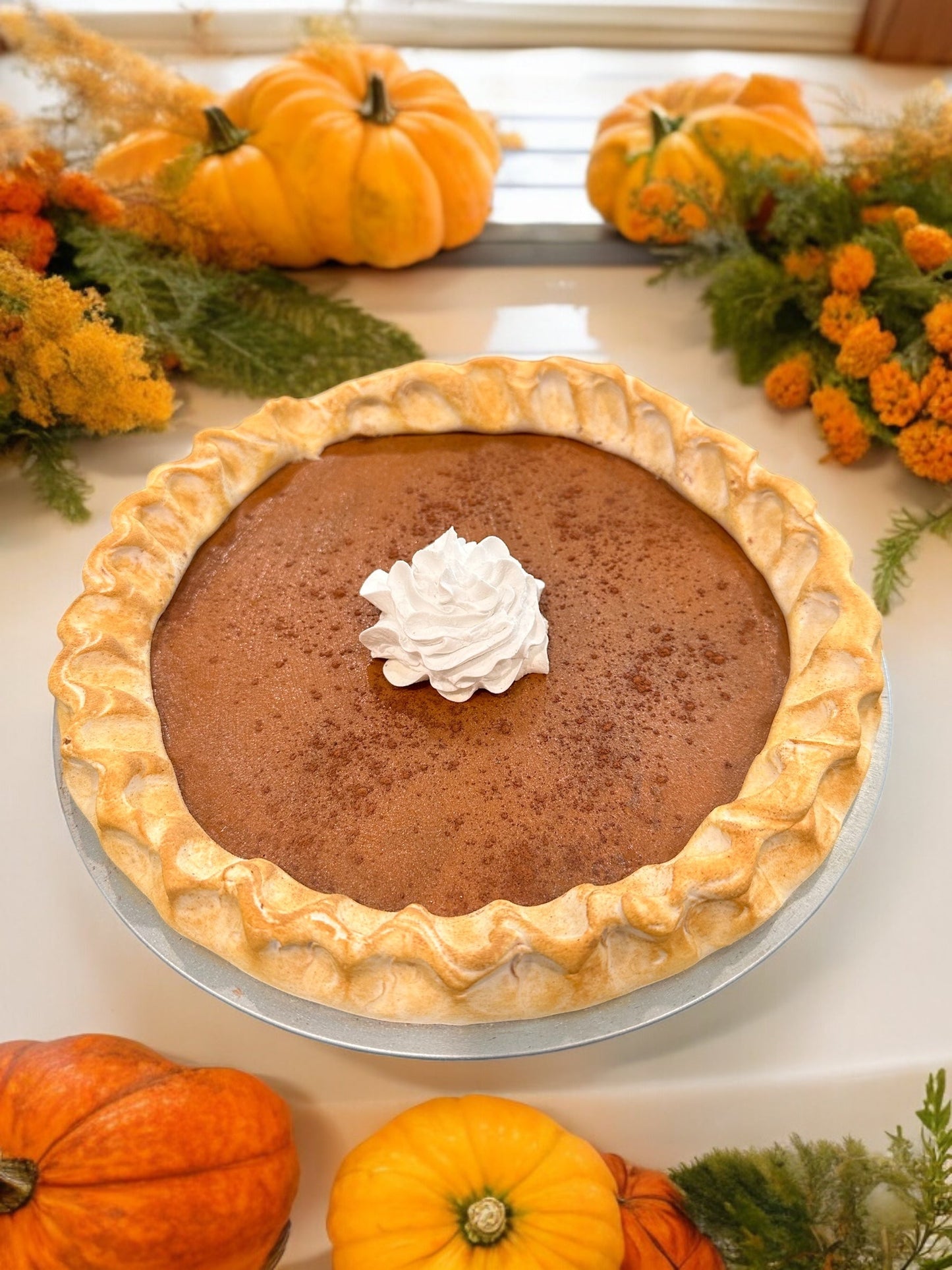Realistic Traditional Faux Pumpkin Pie with Whipped Cream - 10 inch Decorative Pie, Perfect for Fall Decor, Kitchen Thanksgiving Decoration TCT Crafts