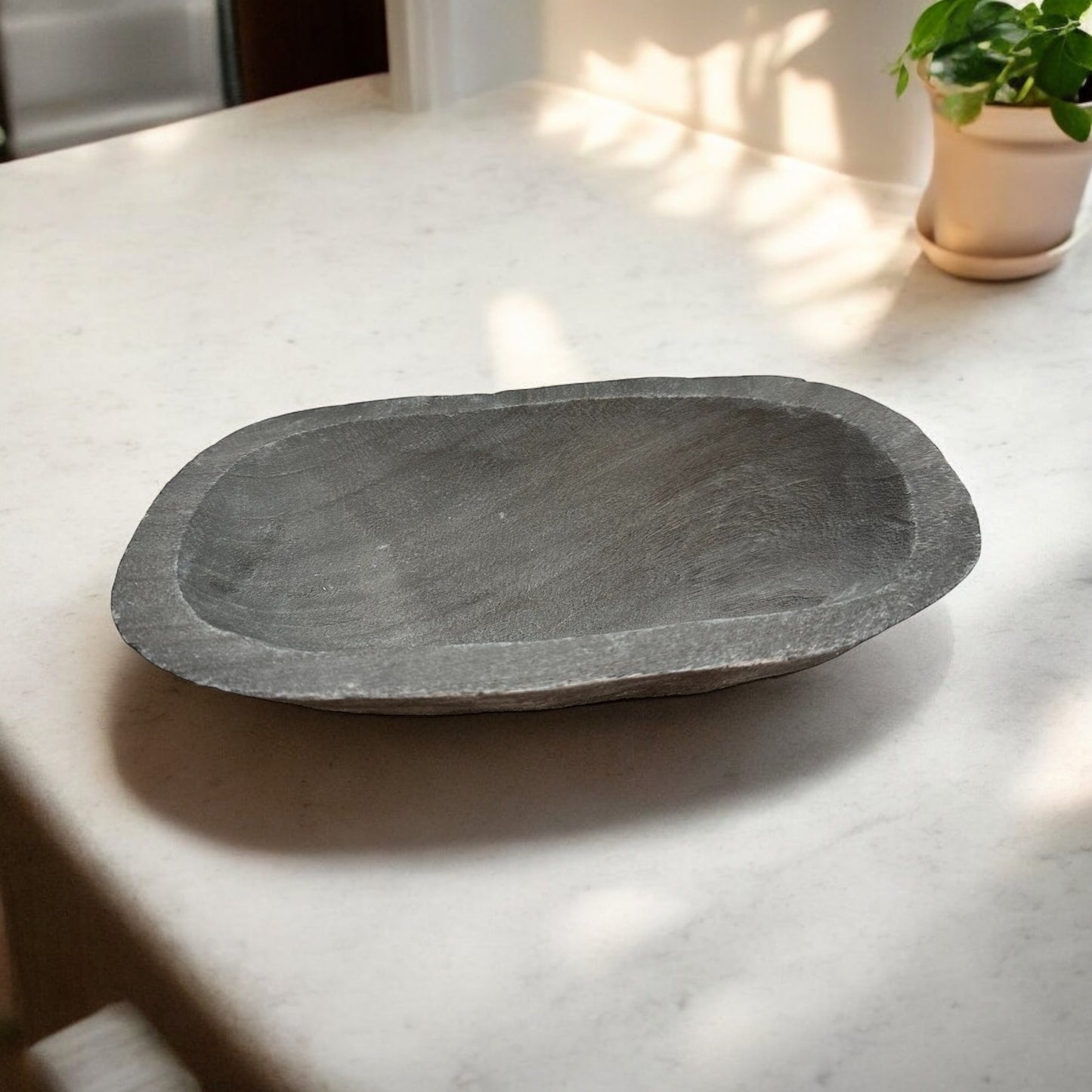 Paulownia Wood Dough Bowl - Small Grey 9x5in - Perfect for Centerpieces, Candles, and Food Display - F4512