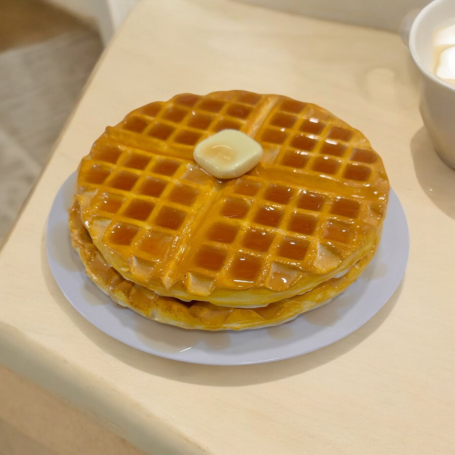 Realistic Full Size Fake Waffle Stack Display with Faux Butter & Syrup - Non-Edible Decorative Prop