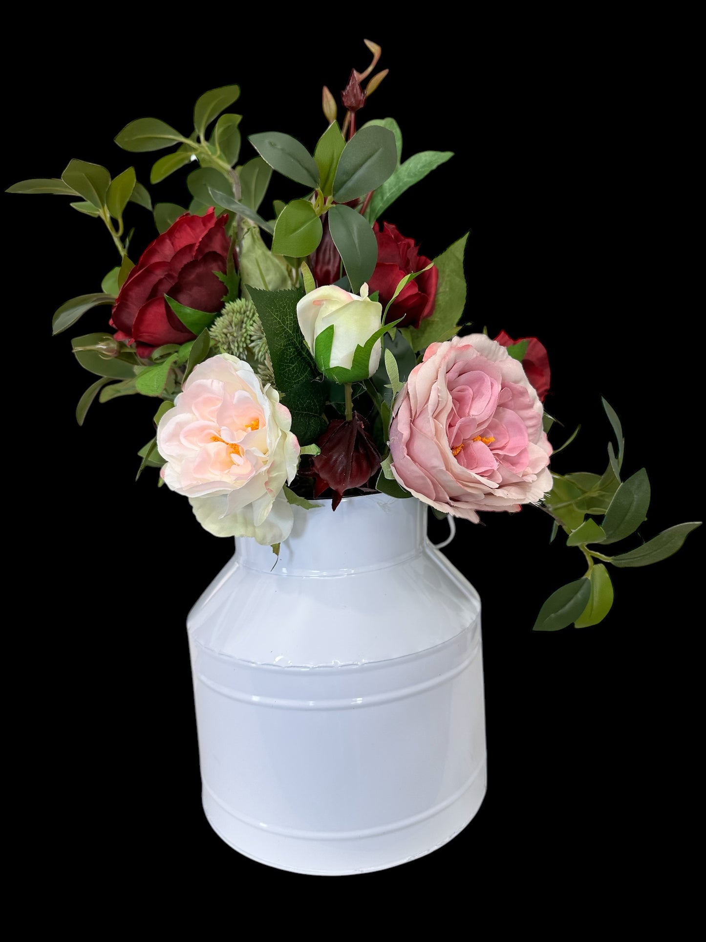 Country Chic Floral Milk Can Arrangement - 19"x14" Rustic Centerpiece