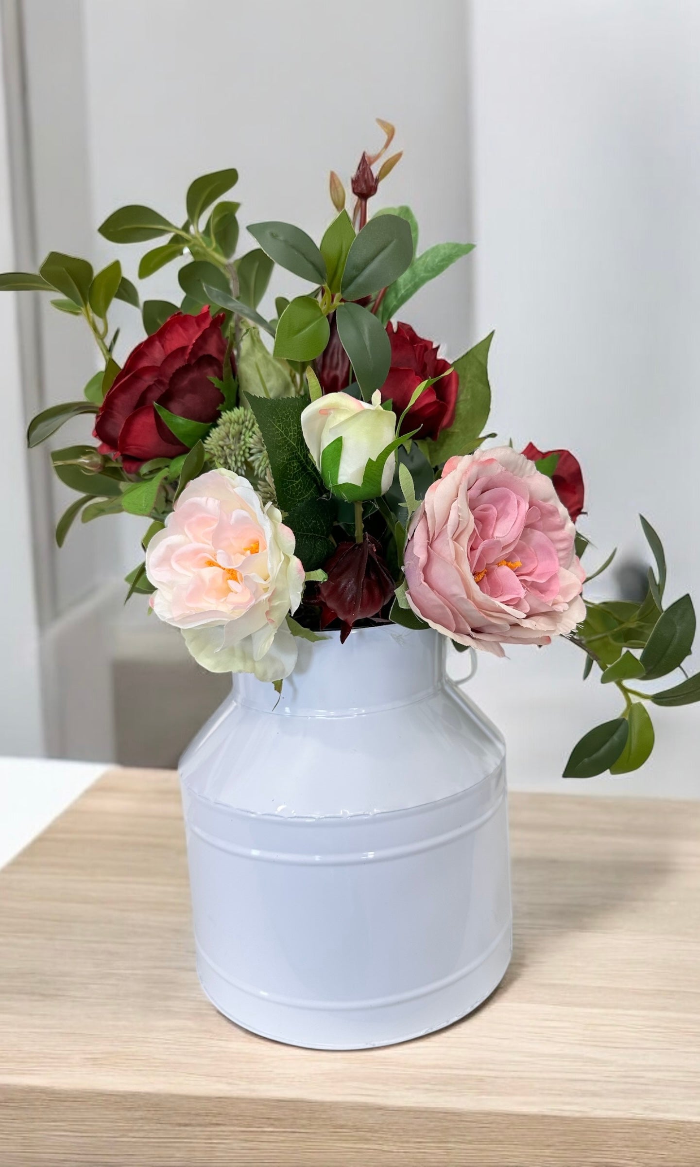 Country Chic Floral Milk Can Arrangement - 19"x14" Rustic Centerpiece