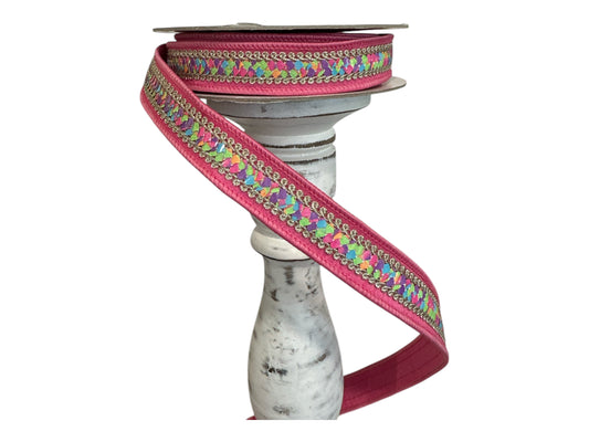 1” x 10yd Bubblegum Pink Heart Strings Wired Ribbon – Farrisilk Valentine Ribbon for Bows & Crafts-SR106-74