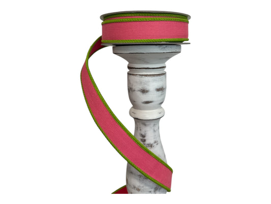 Bubblegum Pink & Green Wired Ribbon – 1"x10yd Farrisilk Designer Ribbon for Easter, Spring Wreaths & Craft Projects-SR117-74