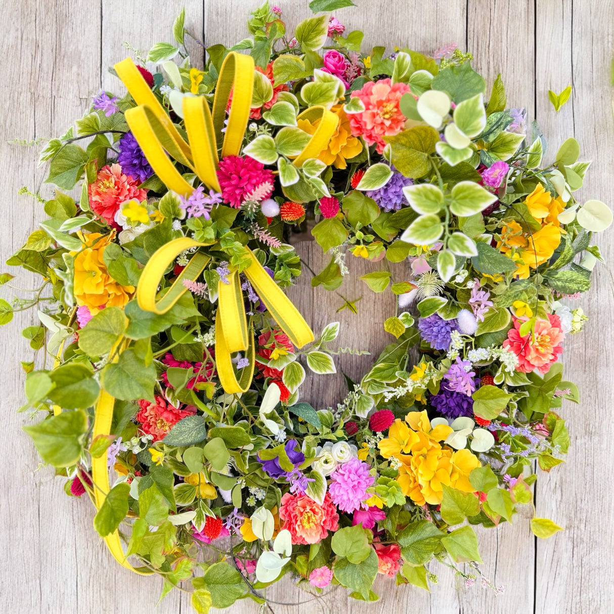 Extra Large Summer Floral Grapevine Wreath with Bright Wildflowers and Hydrangeas for Front Door or Office