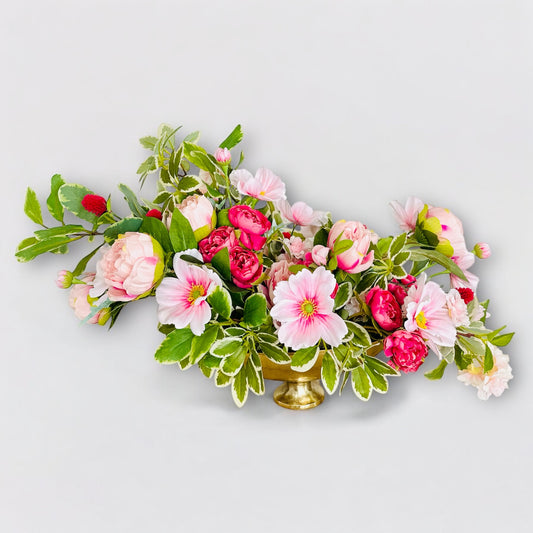 Luxury Pink Silk Floral Centerpiece in Gold Compote – Romantic Wedding Table Arrangement or High-End Home Decor