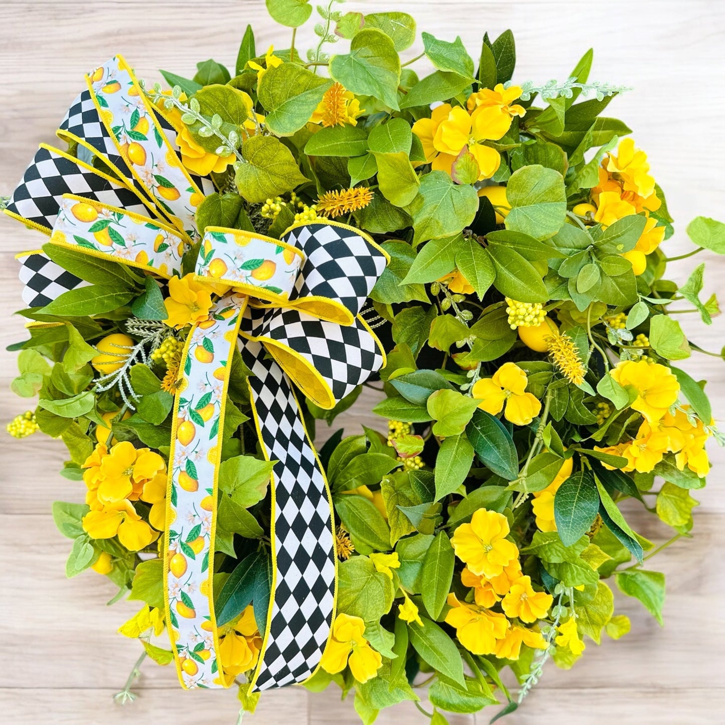 Lemon Summer Door Wreath with Yellow Flowers – 22”