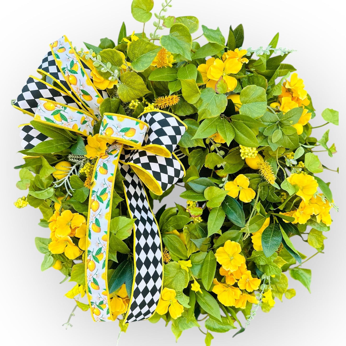 Lemon Summer Door Wreath with Yellow Flowers – 22”
