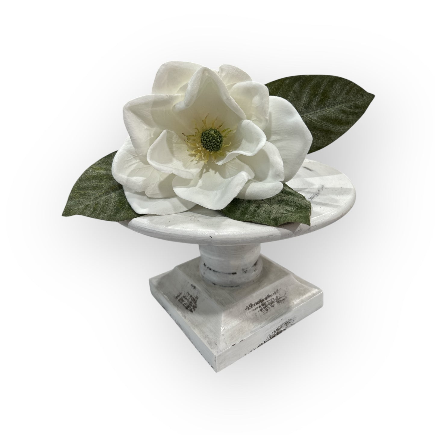 15" Artificial Magnolia Pick – Realistic White Bloom with Green Leaves for Floral Arrangements & Home Decor-XS716327