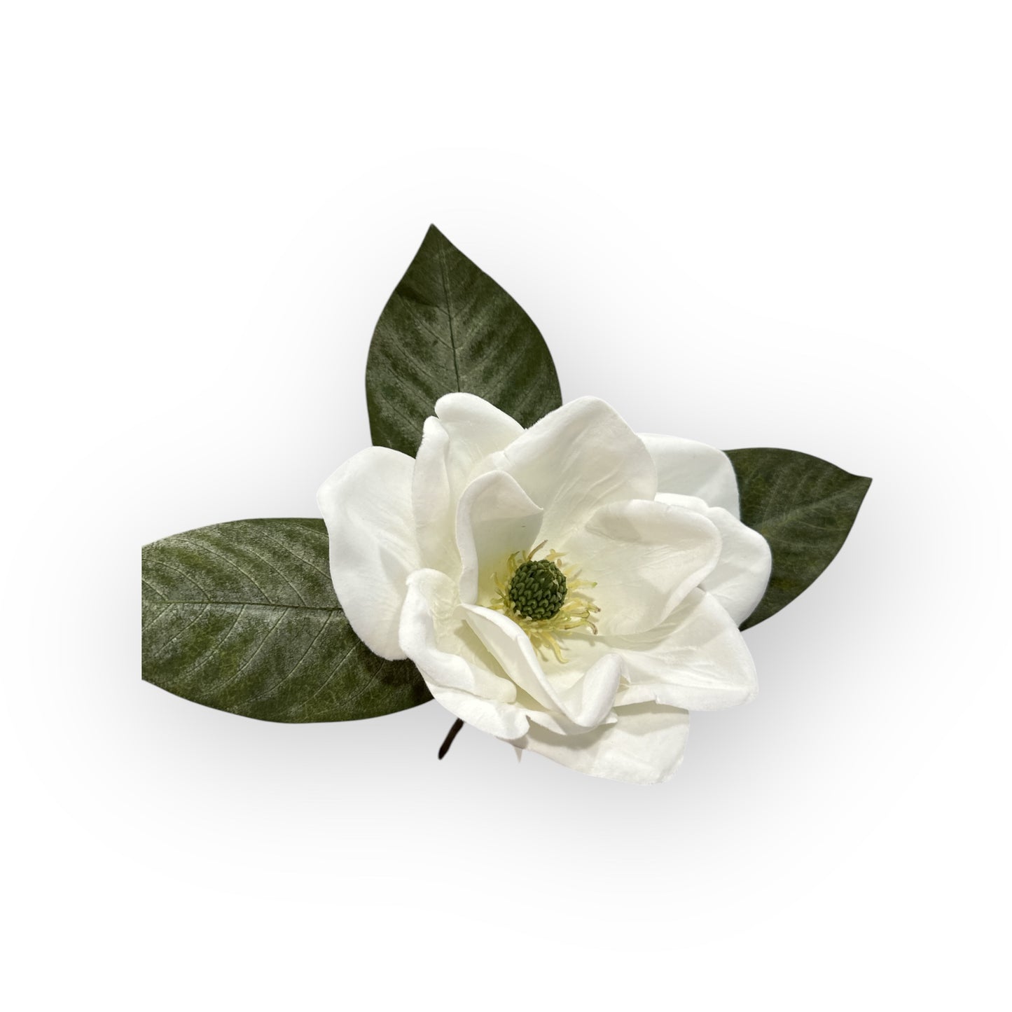 15" Artificial Magnolia Pick – Realistic White Bloom with Green Leaves for Floral Arrangements & Home Decor-XS716327