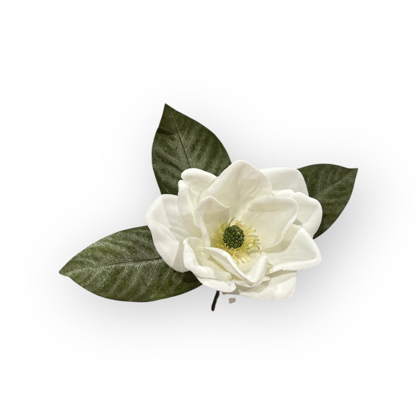 15" Artificial Magnolia Pick – Realistic White Bloom with Green Leaves for Floral Arrangements & Home Decor-XS716327
