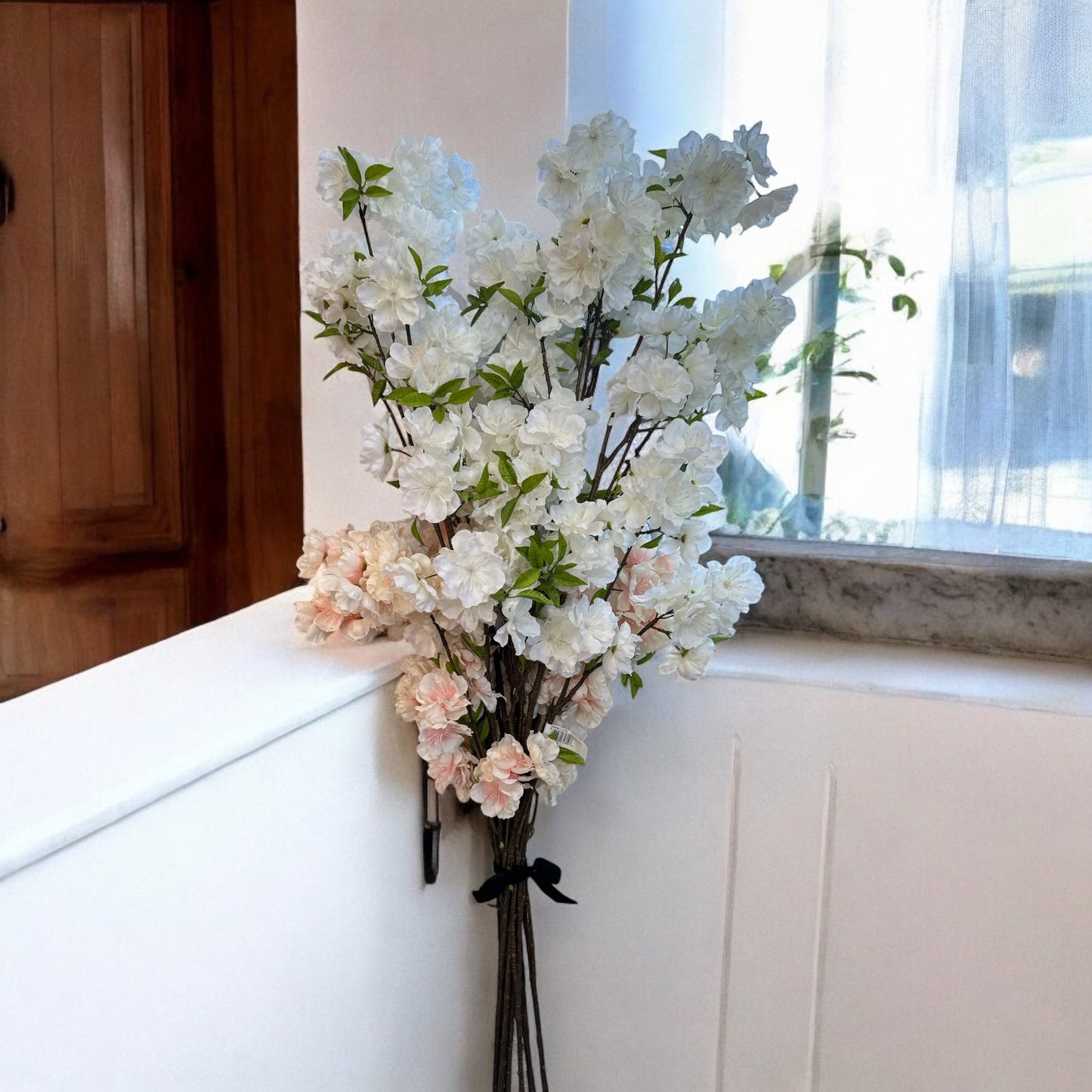 30.5" Faux Peach Blossom Bundle – 10 Artificial Stems for Vases, Floral Centerpieces & Wedding Decor-ZBB685-WH/PE