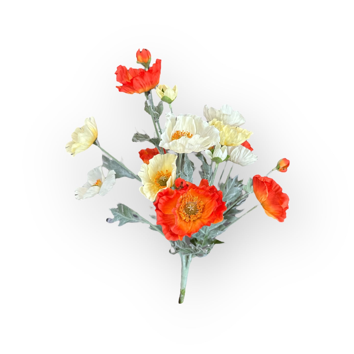21" Faux Orange & Yellow Poppy Bush – Artificial Wildflower Bundle for Spring Decor & Floral Crafts-FBP832-OR/YE