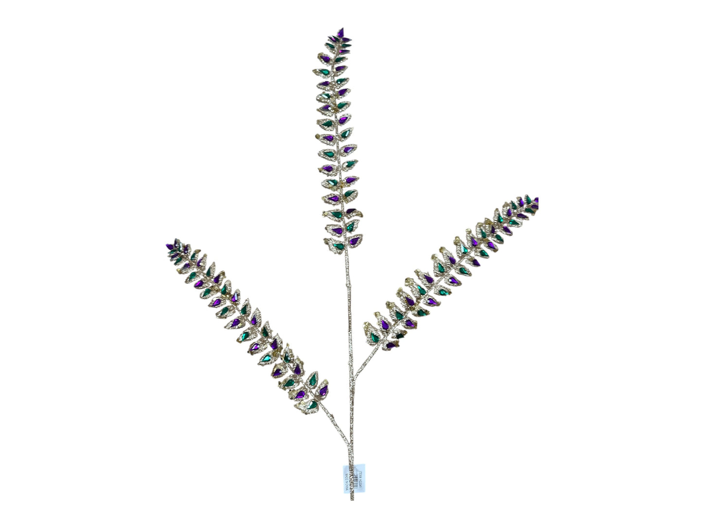 Mardi Gras Glitter Fern Spray – 34.5" Purple Green Gold Jewel Stem-HG3341 Craig Bachman