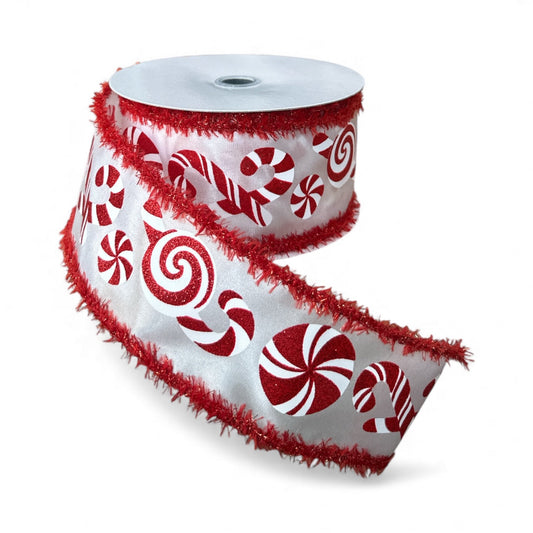 2.5"x10yd Candy Cane Wired Christmas Ribbon – Red & White Peppermint Holiday Ribbon-RGA879327 Craig Bachman
