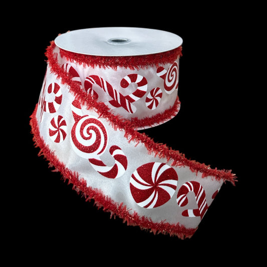 2.5"x10yd Candy Cane Wired Christmas Ribbon – Red & White Peppermint Holiday Ribbon-RGA879327 Craig Bachman