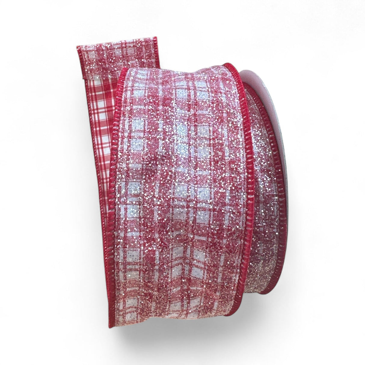 2.5"x10yd Red & White Sugar Plaid Glittered Wired Farrisilk Ribbon – Designer Christmas Ribbon-RA489-02 Farrisilk