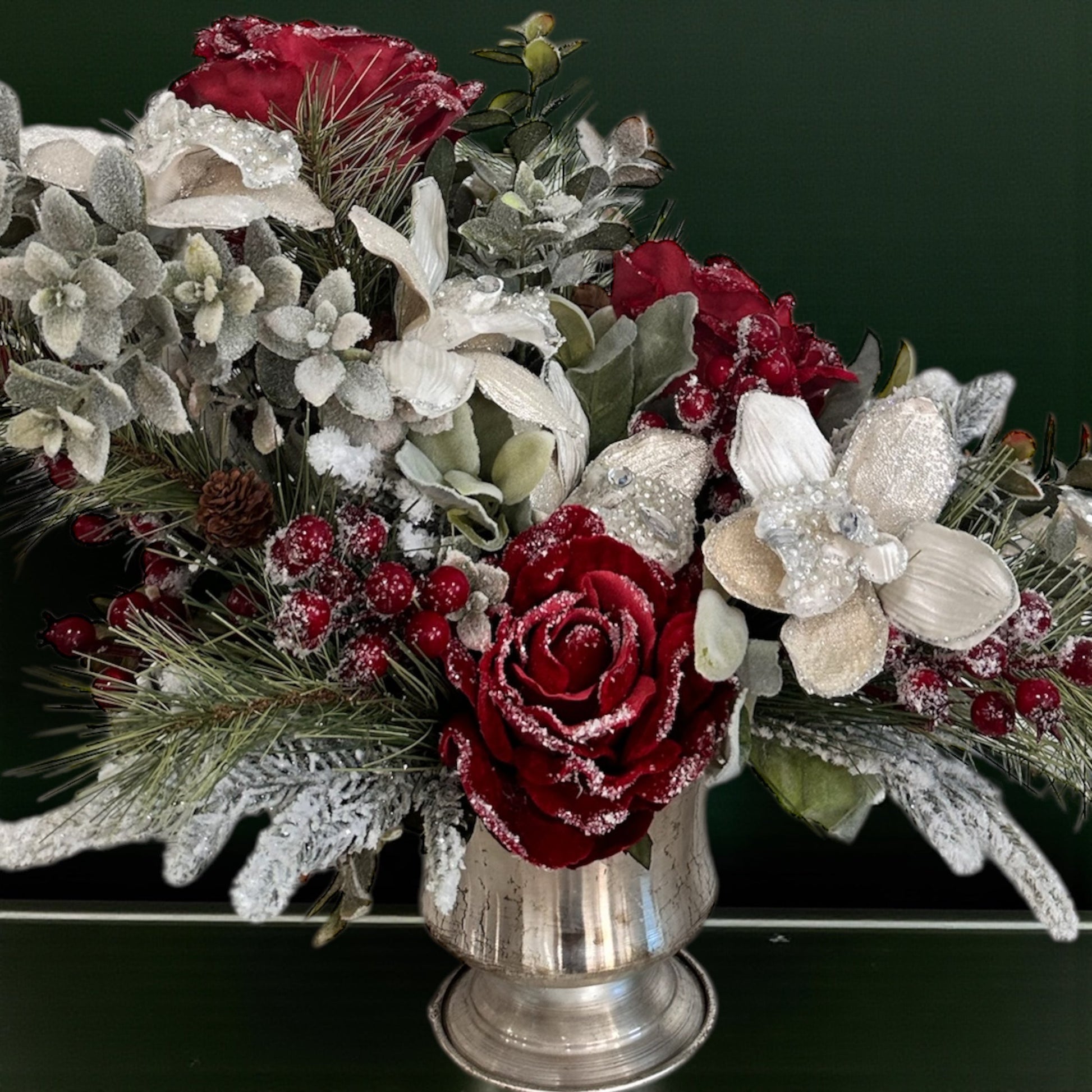 Elegant Red and Gold Christmas Centerpiece with Beaded Orchids & Velvet Roses TCT Crafts