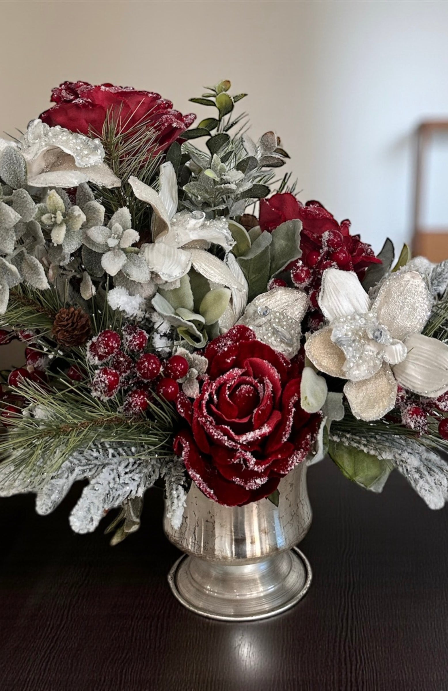 Elegant Red and Gold Christmas Centerpiece with Beaded Orchids & Velvet Roses TCT Crafts