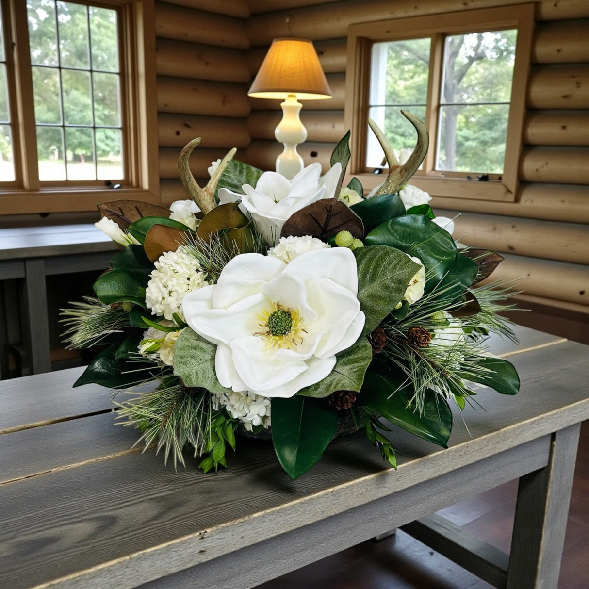 Rustic Magnolia & Antler Dough Bowl Centerpiece for Everyday and Winter Decor TCT Crafts