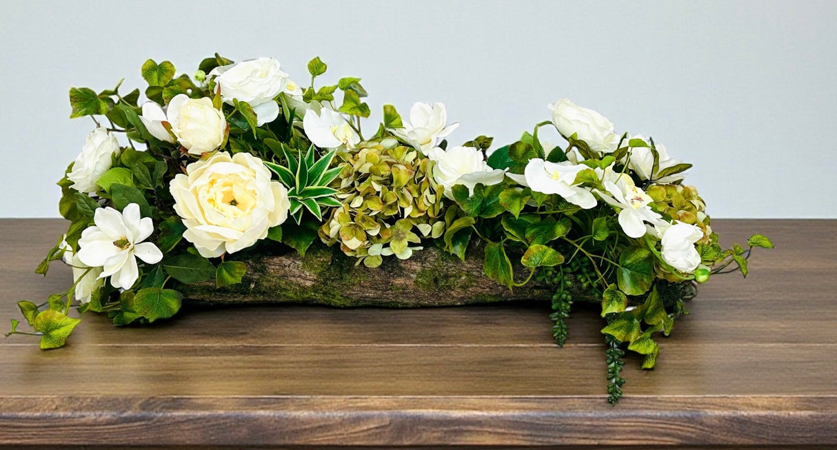 Organic Garden Floral Centerpiece in Bark Planter TCT Crafts