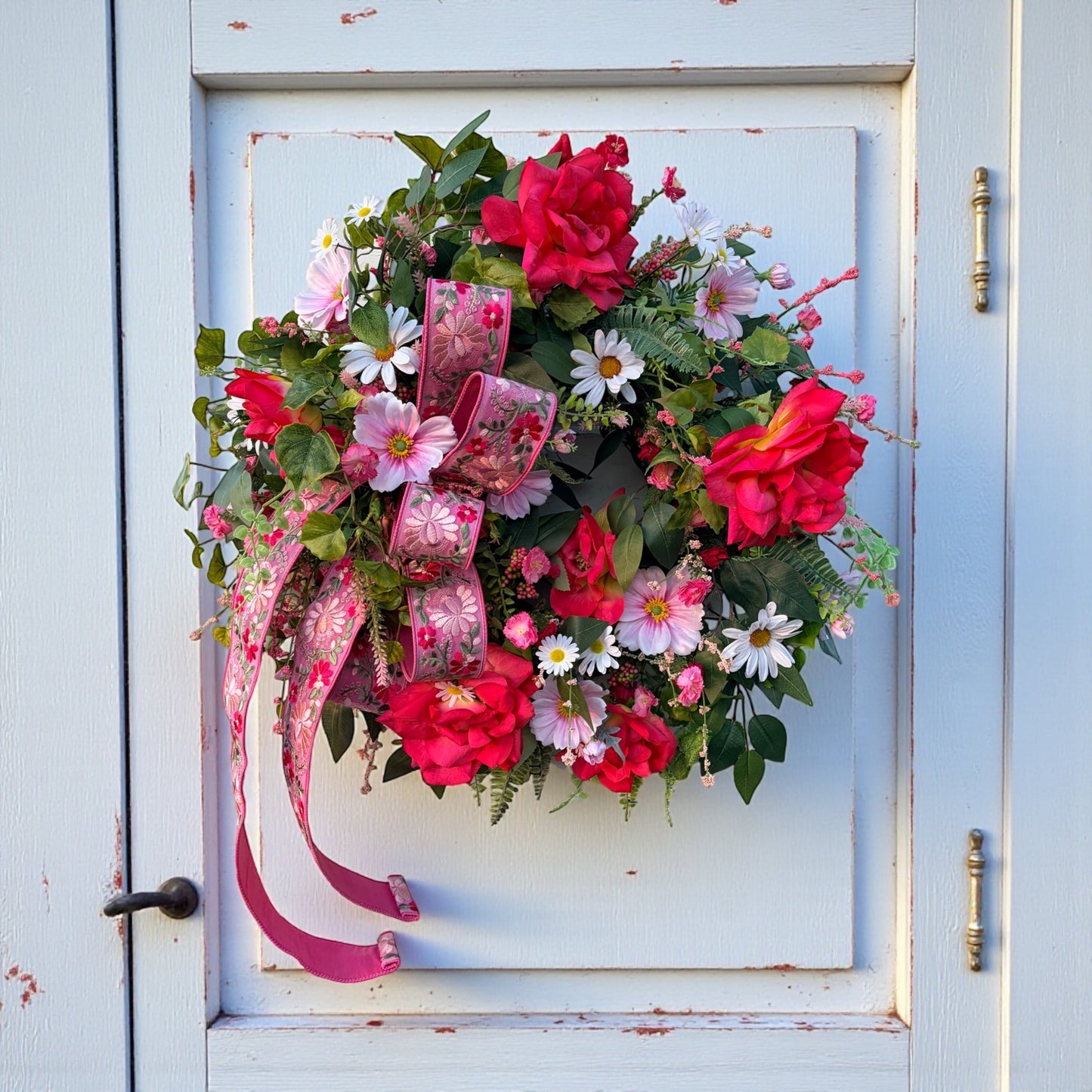 Spring Wildflower Grapevine Wreath with Pink Roses | Front Door Wreath TCT Crafts