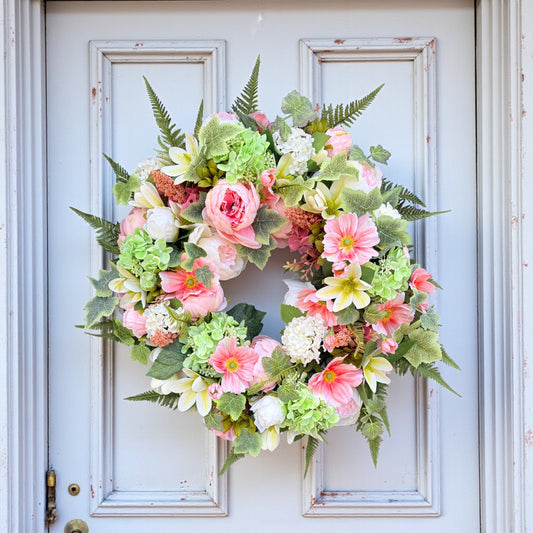 Spring Floral Grapevine Wreath | Pink Peony Hydrangea Door Wreath TCT Crafts