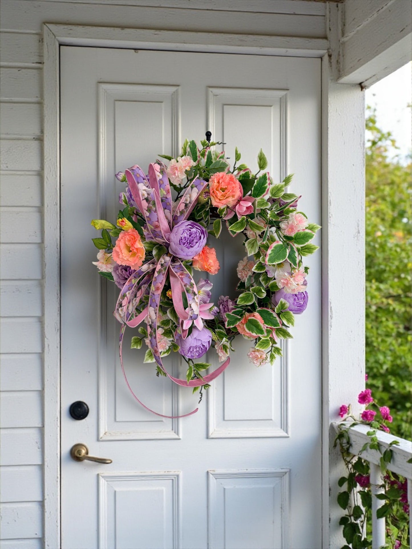 Lavender Peony Spring Grapevine Wreath with Real Touch Flowers TCT Crafts