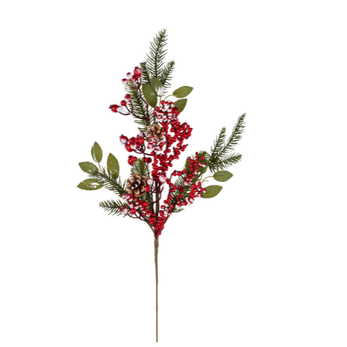 26" Artificial Snowy Berry Pine Spray – Festive Red Berries and Pine Decor | XX8616