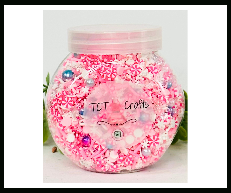 150g Pink Candyland Christmas Polymer Clay Sprinkle Mix - Pink Peppermints & White Snowflakes - Perfect for Fake Bakes, Clay Art, Slime - Festive, Joyful, and Enchanting TCTCrafts