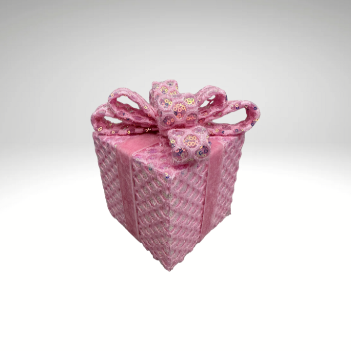 Pink Sequin Gift Box Decor with Velvet Bow | Christmas & Party Display-86355PK Liberty Floral