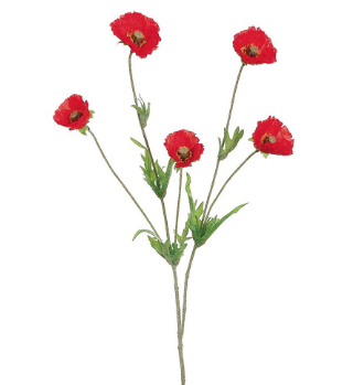 26" Watermelon Poppy Spray – Faux Meadow Flower Stem for Wreaths, Bouquets & Home Decor-FSP748-WM