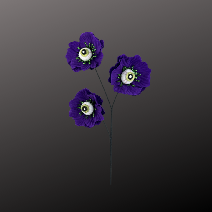 24" Eyeball Flower Spray – Halloween Floral Stem in Black or Purple, Spooky Decor for Wreaths, Arrangements, and Centerpieces Liberty Floral