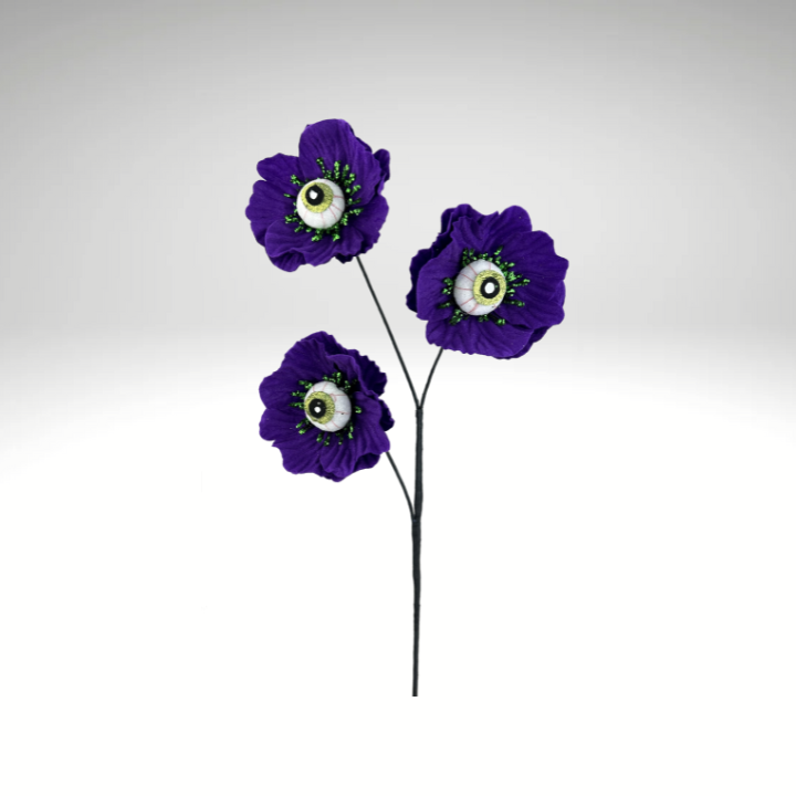 24" Eyeball Flower Spray – Halloween Floral Stem in Black or Purple, Spooky Decor for Wreaths, Arrangements, and Centerpieces Liberty Floral