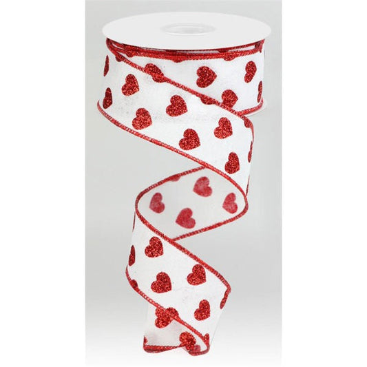 1.5"x10yd Roll of White/Red Glitter Valentine's Day Ribbon with Hearts - TCT Crafts -RGA173727 RG Ribbon