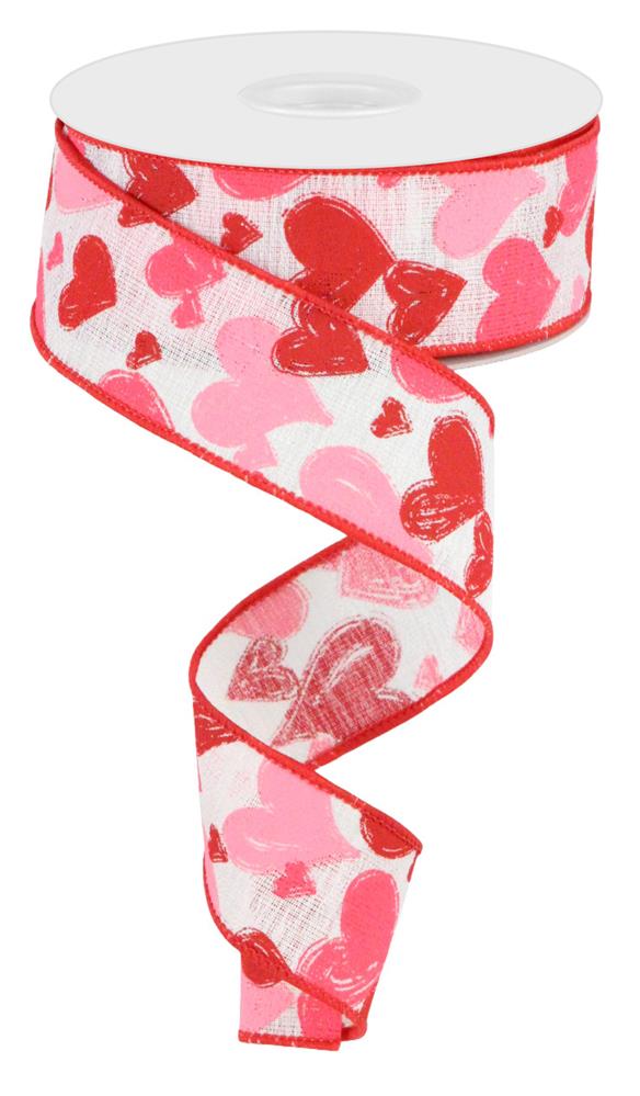 1.5"x10YD Hand Drawn Hearts Valentine's Day Wired Ribbon-Pink/Red/White/Light Pink(RGC199527) TCT Crafts